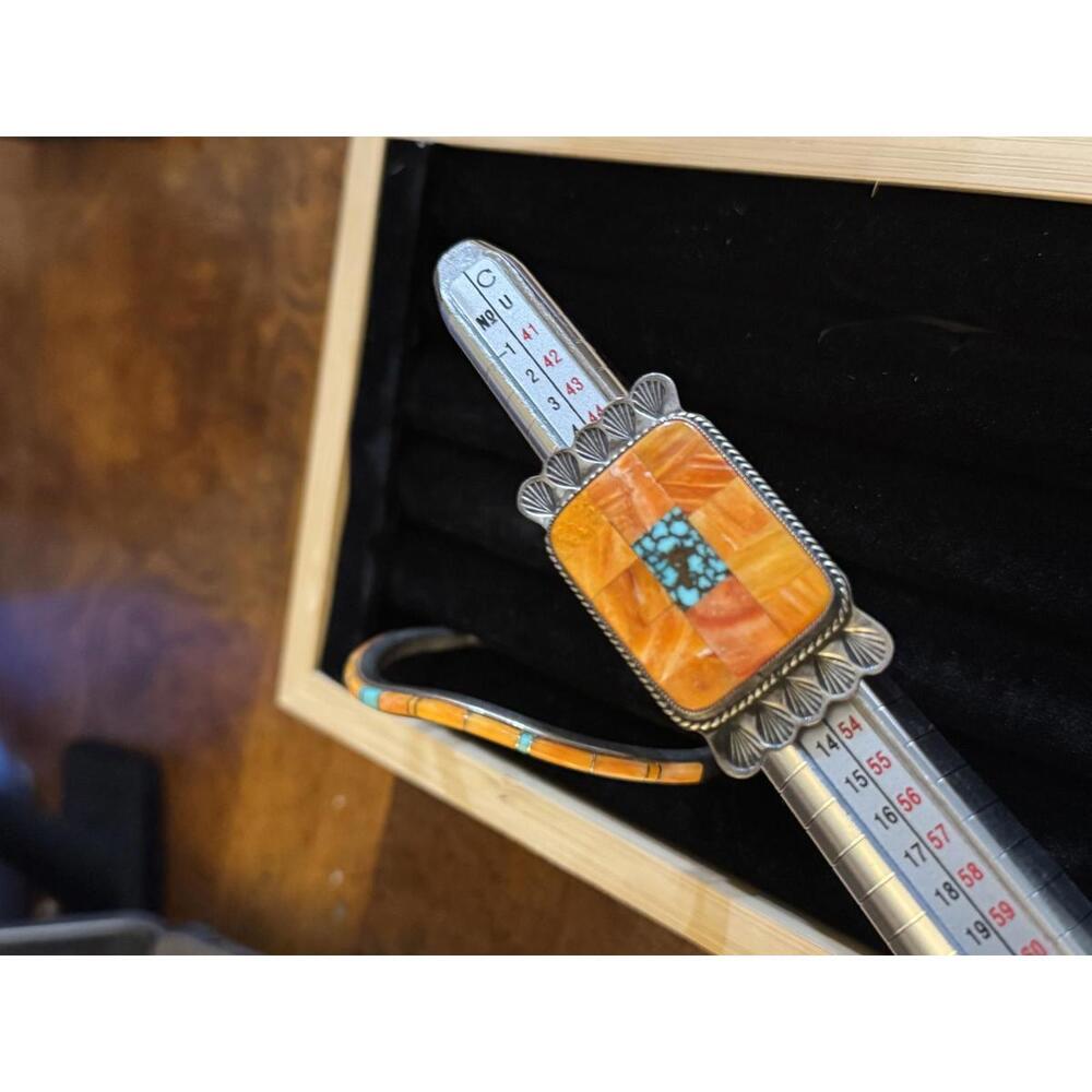 Vintage Turquoise & Orange Stone Cuff Bracelet